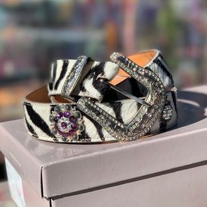 Concho western hair on hide rhinestone belt